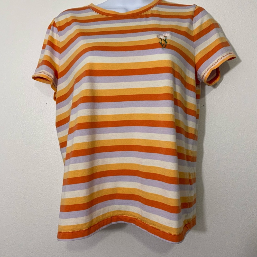 Madewell Short Sleeve Striped Tee with Embroidered Flowers